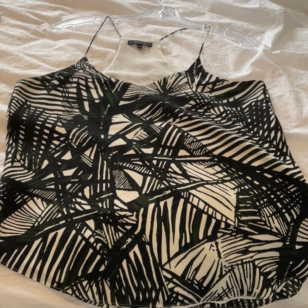Women's Black, White and forest green Patterned Top